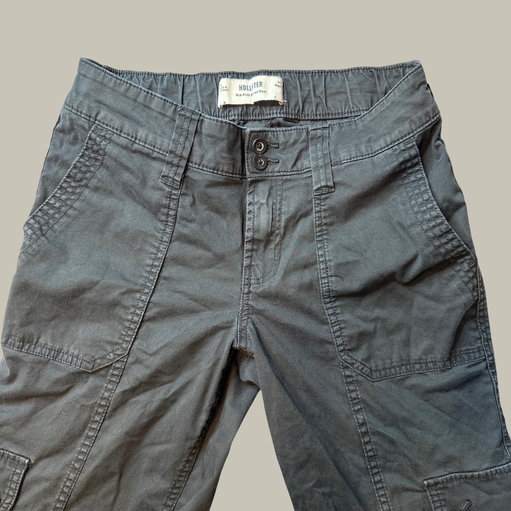 Hollister Cargo Pants Women 4R Mid-Rise Relaxed Boot Black Stretch Utility Y2K